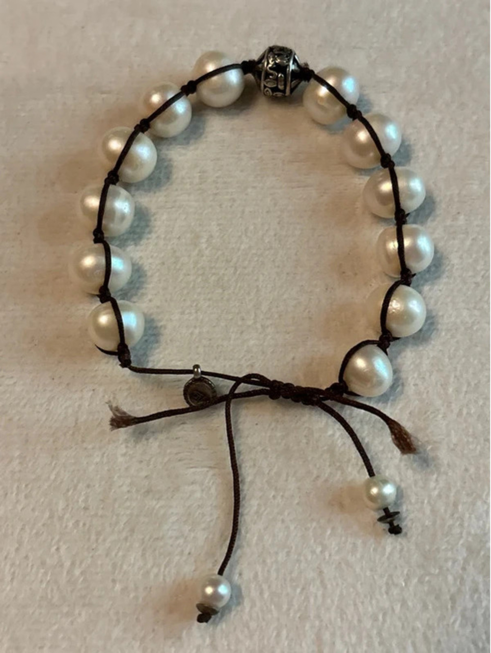 Silpada Pearl and Silver Slip Knot Adjustable Bracelet